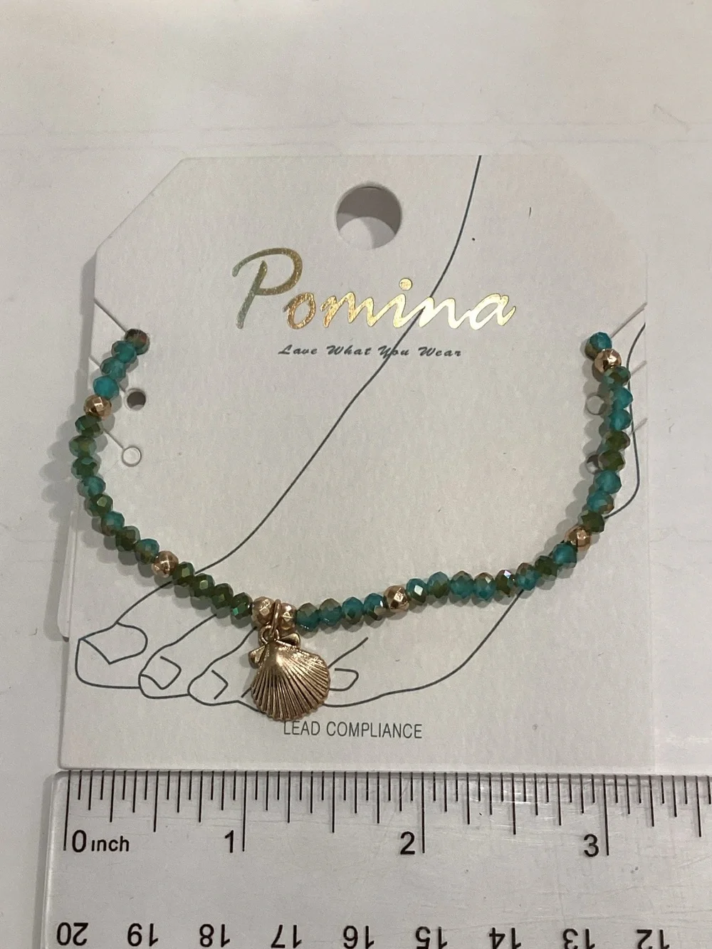 Turquoise Beaded anklet with Gold Shell Charm
